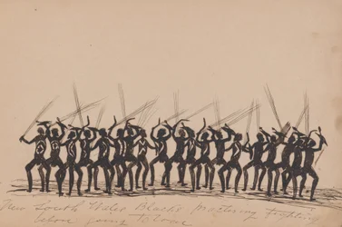 New South Wales Blacks Practising Fighting Before Going to War